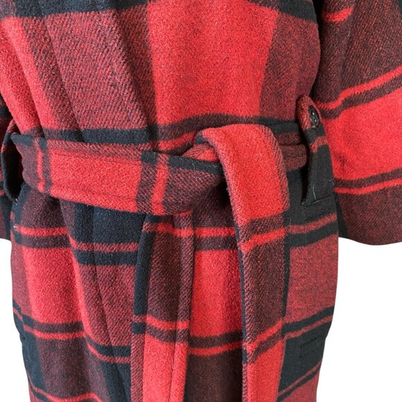 Gap red black plaid flannel mid length button down collared 3/4 sleeve coat M - Picture 6 of 10